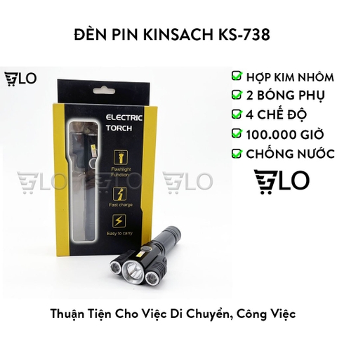Đèn Pin Siêu Sáng Kinsach Ks-738 3 Bóng Xoay 360 Độ