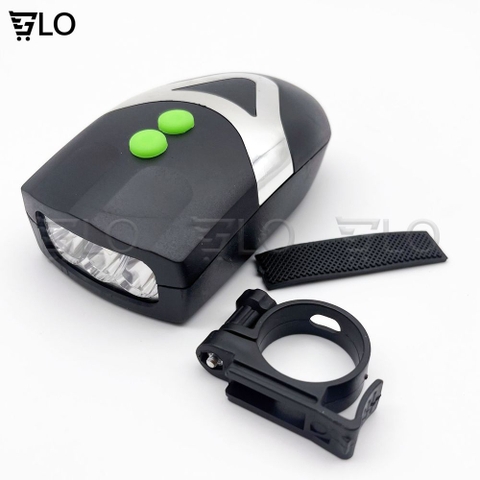 Đèn Pha Led 3 Bóng Chiếu Sáng Kiêm Còi 140db Dành Cho Xe Đạp, Dùng Pin AAA