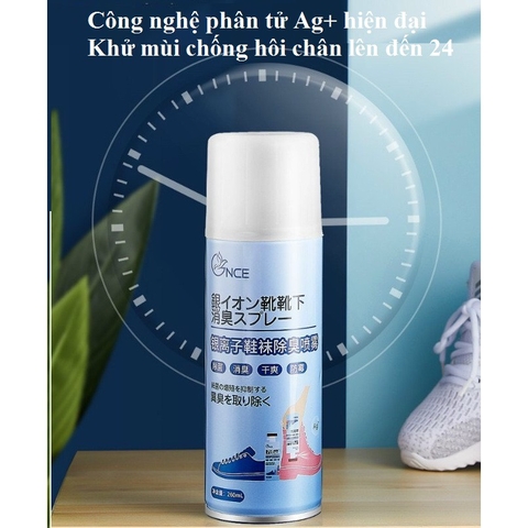 Bình Xịt Khử Mùi Giày 260ml Công Nghệ Bạc AG+, Chống Hôi Chân, Ngăn Mồ Hôi, Diệt Khuẩn, Hiệu Quả Đến 24h