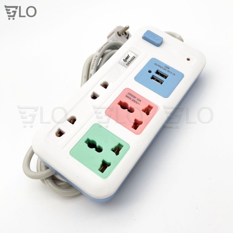 Ổ Cắm Điện Comet CES4223 Nối Dài 3m 4 Lỗ 2 Cổng USB