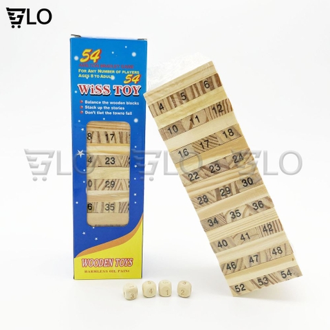 Bộ Đồ Chơi Rút Gỗ Wiss Toy(Gồm 54 Thanh Gỗ Và 4 Xúc Xắc)