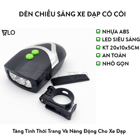 Đèn Pha Led 3 Bóng Chiếu Sáng Kiêm Còi 140db Dành Cho Xe Đạp, Dùng Pin AAA