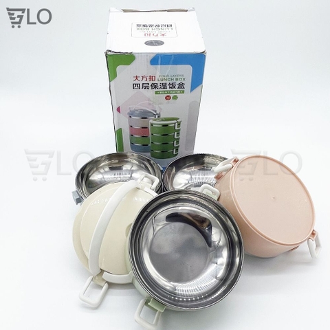 Hộp Cơm Cà Mên Giữ Nhiệt Lúa Mạch 4 Tầng Ruột Inox Tiện Dụng