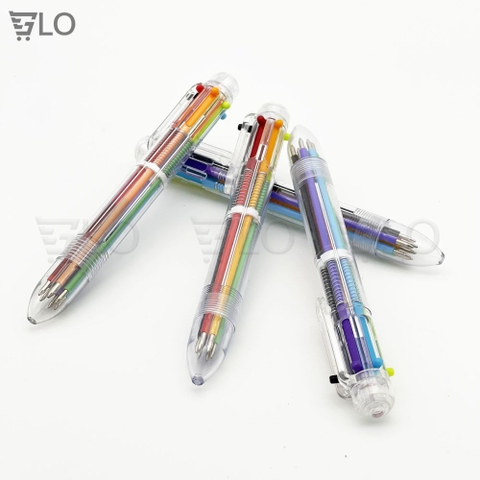 Bút Bi Đầu Tròn 6 Đầu 6 Màu Độc Đáo Tiện Dụng, Có Màu Đen, Đỏ, Xanh, Xanh Lá, Tím, Cam - Nhỏ Gọn, Đa Năng, Sáng Tạo