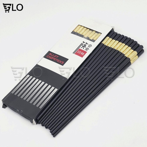 Bộ 10 Đôi Đũa Mạ Vàng, Đũa Hợp Kim Chống Mốc Hàn Quốc, Đầu Đũa Có Độ Nhám – Gắp Thức Ăn Dễ Dàng, Không Trơn Trượt