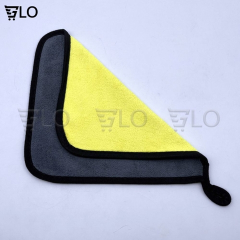 Khăn Microfiber Lau Giày Chuyên Dụng 2 Mặt Vàng - Xám Có Quai Treo, Lau Xe Ô Tô Xe Hơi Siêu Thấm Cực Dày Không Xù Lông