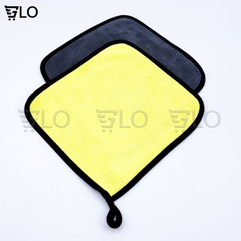 Khăn Microfiber Lau Giày Chuyên Dụng 2 Mặt Vàng - Xám Có Quai Treo, Lau Xe Ô Tô Xe Hơi Siêu Thấm Cực Dày Không Xù Lông