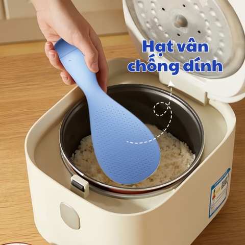 Môi Xới Cơm LẬT ĐẬT Cao Cấp Chịu Nhiệt, Tự Đứng Không Bị Đổ, Muôi Cơm Hạt Vân 3D Không Dính Cơm An Toàn Dễ Dử Dụng