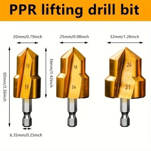 Bộ 3 Mũi Khoan Khoét Lỗ Ống Nhựa Đa Năng Tráng Titan Chuôi Lục Giác