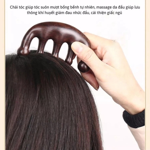Lược Gỗ Đàn Hương Massage Đầu Cổ Vai Gáy, Kích Thích Tuần Hoàn Máu