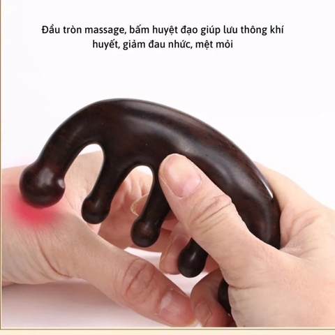 Lược Gỗ Đàn Hương Massage Đầu Cổ Vai Gáy, Kích Thích Tuần Hoàn Máu