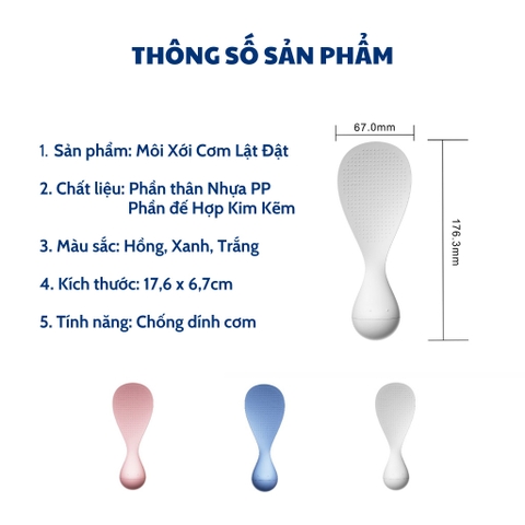 Môi Xới Cơm LẬT ĐẬT Cao Cấp Chịu Nhiệt, Tự Đứng Không Bị Đổ, Muôi Cơm Hạt Vân 3D Không Dính Cơm An Toàn Dễ Dử Dụng