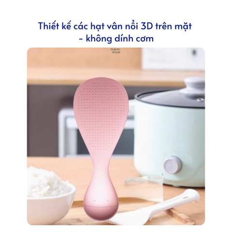 Môi Xới Cơm LẬT ĐẬT Cao Cấp Chịu Nhiệt, Tự Đứng Không Bị Đổ, Muôi Cơm Hạt Vân 3D Không Dính Cơm An Toàn Dễ Dử Dụng
