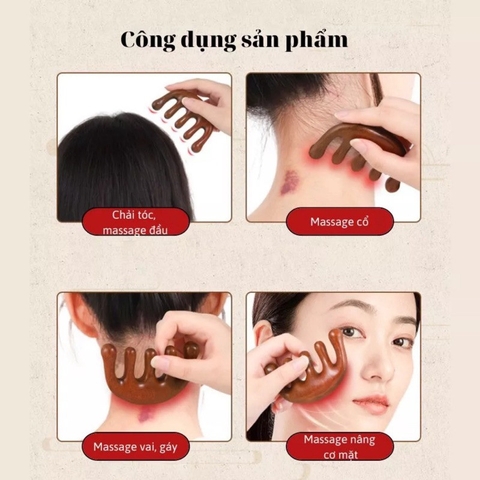 Lược Gỗ Đàn Hương Massage Đầu Cổ Vai Gáy, Kích Thích Tuần Hoàn Máu