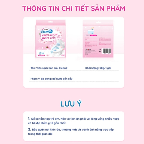 Viên Thả Bồn Cầu CleanZ Sạch Khuẩn Thơm Mát Tẩy Sạch Mảng Bám Khử Mùi Diệt Vi Khuẩn Toilet Thế Hệ Mới Hương Đào 50g/Gói