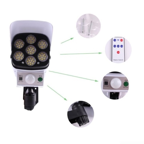 Đèn CL-877B 180W Cảm Biến Chuyển Động Năng Lượng Mặt Trời Hình Camera 77 LED, Bảo Vệ Ngôi Nhà Bạn