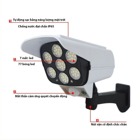Đèn CL-877B 180W Cảm Biến Chuyển Động Năng Lượng Mặt Trời Hình Camera 77 LED, Bảo Vệ Ngôi Nhà Bạn