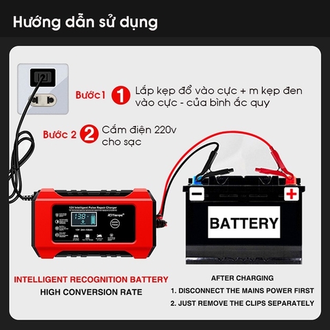 Sạc Bình Ắc Quy 12V 6A INTELLIGEN CHARGER 4AH - 100AH, Tự Ngắt Khi Đầy, Phục Hồi Ắc Quy Bằng Khử Sunfat, Chống Ngược Cực