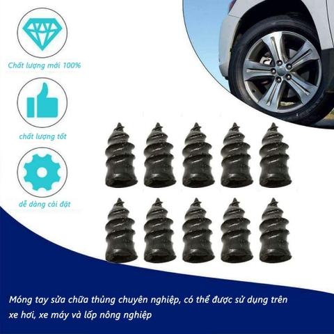 Hộp 10 Vít Vá Lốp Xe Không Săm Cho Ô Tô, Xe Máy, Xe Tải Không Cần Tháo Lốp