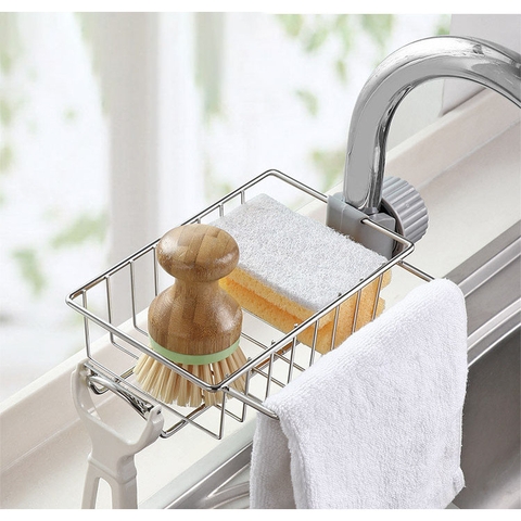 Khay Inox Gắn Vòi Rữa Chén, Lavabo, Kệ Giá Treo Để Đồ, Dụng Cụ Đa Năng Tiện Dụng, Có Giá Treo Khăn