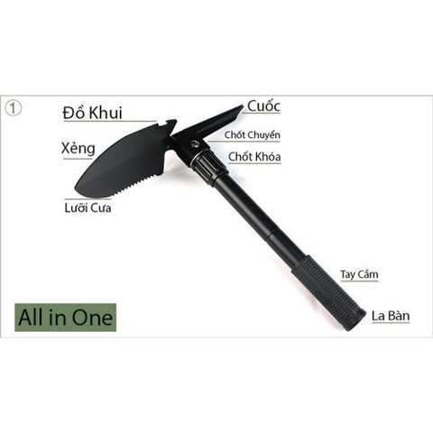 [Tặng Kèm Túi] Bộ Cuốc Xẻng Đa Năng 4 Trong 1 Cán Gập Có La Bàn - Bền Đẹp Tiện Ích