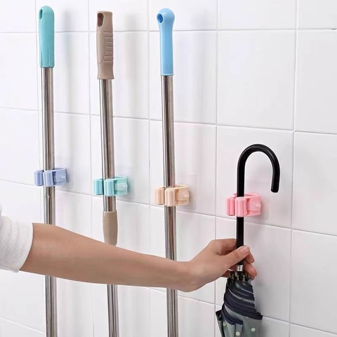 Móc Kẹp Nhựa Treo Chổi, Cây Lau Nhà Đa Năng Chịu Lực 5kg, Không Cần Khoan, Có Keo Dán Kèm Theo