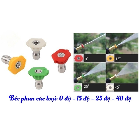 Béc phun - Đầu béc phun 0 độ - 15 độ - 25 độ - 40 độ VENICE - Gắn súng xịt rửa xe áp lực cao - Ren nối nhanh 1/4 inch