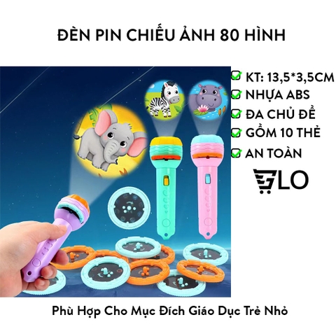 Đèn Pin Chiếu Hình Ảnh 10 Thẻ 80 Hình Cho Bé Ngộ Nghĩnh
