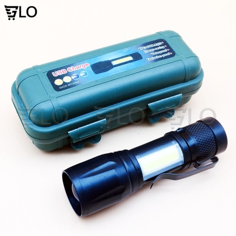 Đèn Pin Siêu Sáng Cao Cấp Mini M2, Có Zoom, 3 Chế Độ Sáng, Có Đèn COB Bên Hông, Kèm Dây Sạc Fullbox
