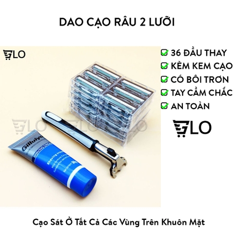 Dao Cạo Râu 2 Lưỡi Thế Hệ Mới Kèm 36 Đầu Thay Tiện Lợi(Tặng Kèm Tuýp Kem Cạo Râu)