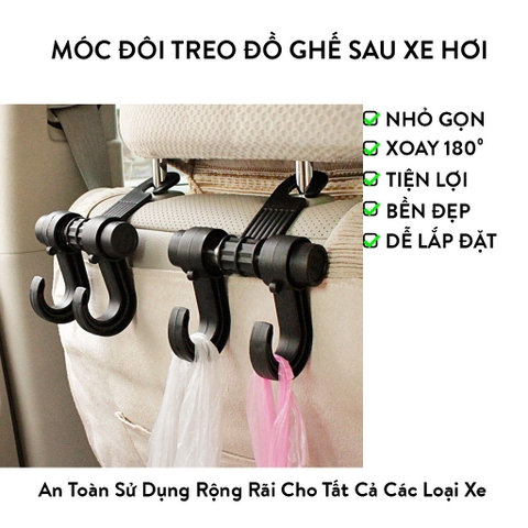 Móc Treo Đôi 2 Chỗ Treo Đồ Sau Ghế Ô Tô - Xoay 180 Độ, Nhựa Cao Cấp, Chịu Tải Lớn