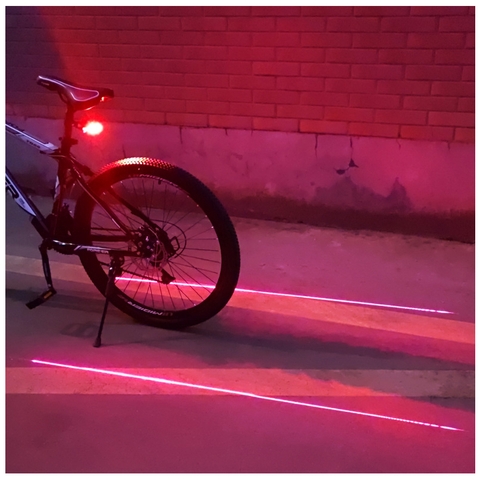 Đèn Led Hậu 2 Dải Laser + 5 Bóng Led Cảnh Báo Xe Đạp Gắn Phía Sau, Chống Nước Giúp Đạp Xe An Toàn Ban Đêm
