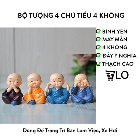 Bộ Tượng 4 Chú Tiểu Bốn Không, Mang Lại Bình Yên, May Mắn, Để Bàn Làm Việc, Xe Hơi, Để Trang Trí