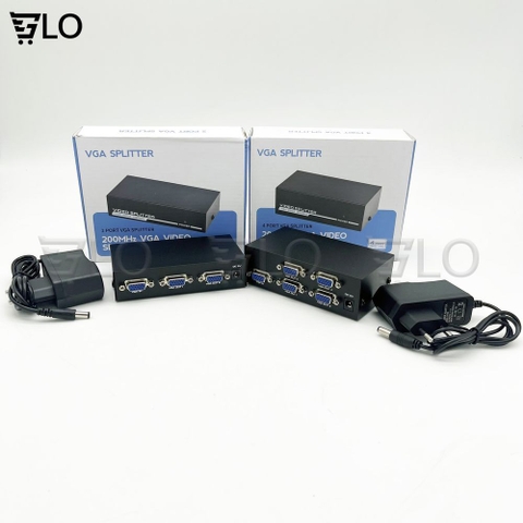 Bộ Hub Chia VGA 1 Ra 2 Hoặc 4(Chia 2 Hoặc 4 Màn Hình), 2/4 Port 200mhz VGA Splitter VGA-2002/VGA-2004 Kèm Nguồn