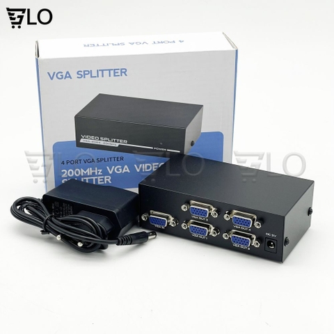 Bộ Hub Chia VGA 1 Ra 2 Hoặc 4(Chia 2 Hoặc 4 Màn Hình), 2/4 Port 200mhz VGA Splitter VGA-2002/VGA-2004 Kèm Nguồn