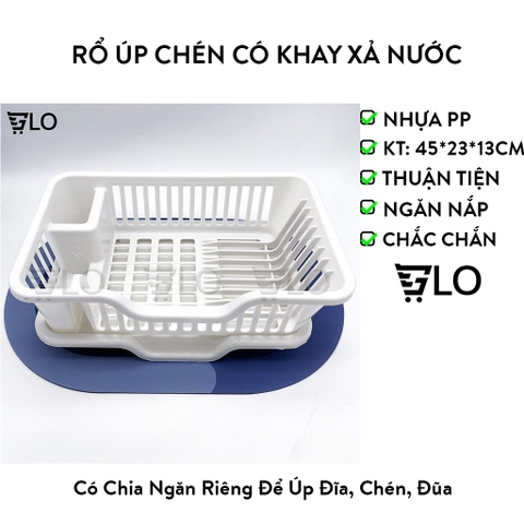 Rổ Úp Chén Đĩa Có Khay Xả Nước Tiện Lợi
