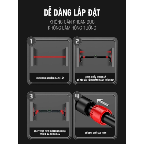 Xà Đơn Treo Tường, Gắn Cửa Điều Chỉnh 65-100cm, 95-135cm Và 120-160cm Kèm Thước Thủy Cân Bằng, Chốt Chống Xoay