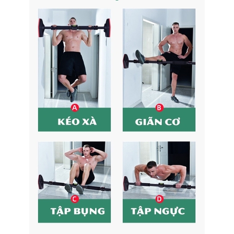 Xà Đơn Treo Tường, Gắn Cửa Điều Chỉnh 65-100cm, 95-135cm Và 120-160cm Kèm Thước Thủy Cân Bằng, Chốt Chống Xoay