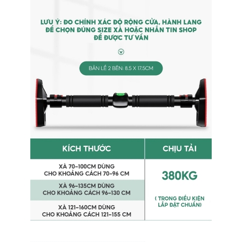 Xà Đơn Treo Tường, Gắn Cửa Điều Chỉnh 65-100cm, 95-135cm Và 120-160cm Kèm Thước Thủy Cân Bằng, Chốt Chống Xoay