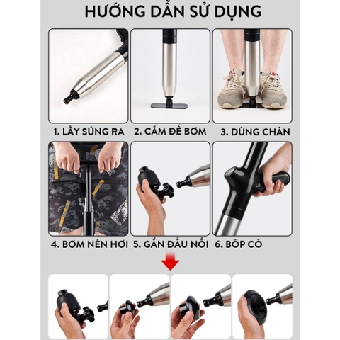 Súng Thông Tắc Bồn Cầu Có Bơm Tích Hợp, Dụng Cụ Thông Cống, Bồn Rửa Chén, Bồn Rửa Mặt, Áp Suất Nén Tới 8kg Tiện Lợi