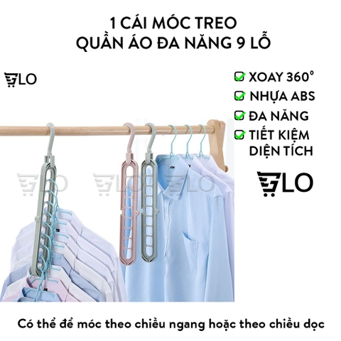Móc Treo Quần Áo Đa Năng 9 Lỗ - Nhựa Cao Cấp, Tiết Kiệm Diện Tích, Kích Thước 33.5x7.5cm