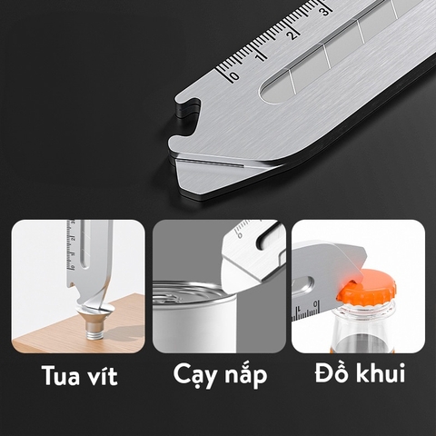 Dao Rọc Giấy Đa Năng Bằng Thép Không Gỉ Cao Cấp, Thước Đo, Vặn Ốc, Có Núm Xoay Cố Định