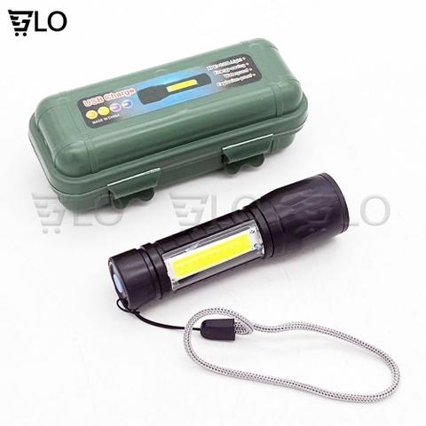 Đèn Pin Siêu Sáng Cao Cấp Mini M2, Có Zoom, 3 Chế Độ Sáng, Có Đèn COB Bên Hông, Kèm Dây Sạc Fullbox