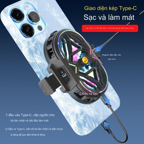 Quạt Tản Nhiệt Điện Thoại Sò Lạnh RS3 Chuyên Livestream, Quạt 2 Cánh, Có Ren 1/4 Gắn Tripod, Màn Led Hiển Thị Nhiệt Độ