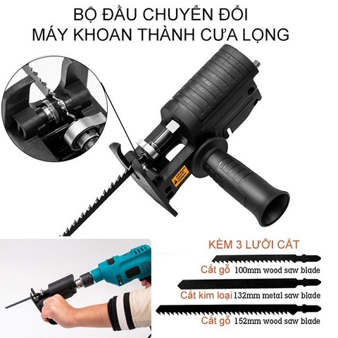 Bộ Chuyển Đổi Máy Khoan Thành Máy Cưa Lọng Cầm Tay (Tặng Kèm 3 Lưỡi Cưa)