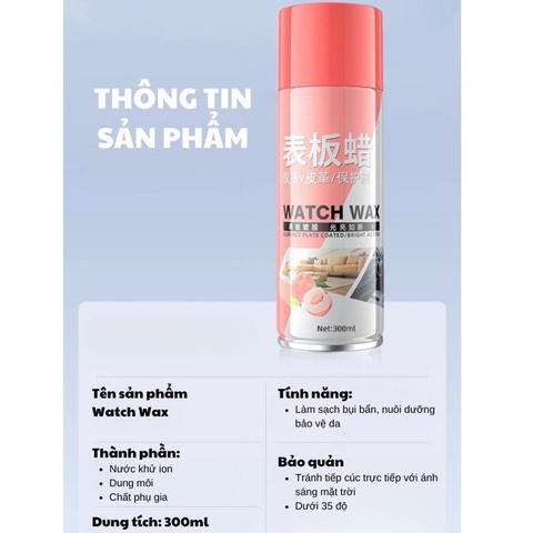Chai Xịt Nano Đánh Bóng Xe Ô Tô 500ml WATCH WAX, Làm Sạch, Phục Hồi, Giữ Nội Thất Luôn Như Mới