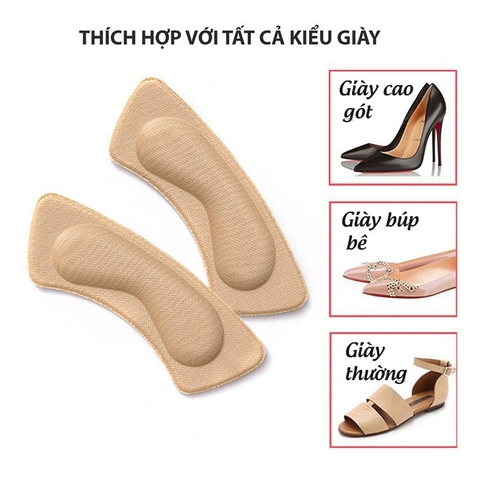 Miếng Lót Gót Giày 4D - Bảo Vệ Gót Sau Cao Cấp, Chống Thốn, Trầy Chân, Mút Ép Vải