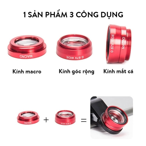 Ống Len Camera 001, Bộ Ống Kính 3 Trong 1 Gồm Kính Macro, Góc Rộng, Fisheye Cho Điện Thoại Thông Minh, Máy Tính Bảng