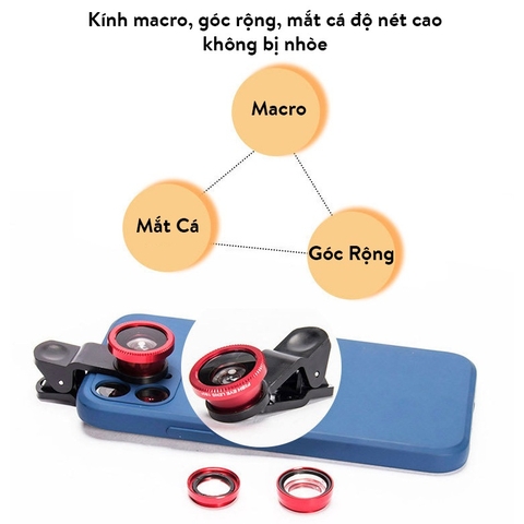 Ống Len Camera 001, Bộ Ống Kính 3 Trong 1 Gồm Kính Macro, Góc Rộng, Fisheye Cho Điện Thoại Thông Minh, Máy Tính Bảng