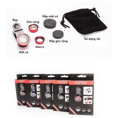 Ống Len Camera 001, Bộ Ống Kính 3 Trong 1 Gồm Kính Macro, Góc Rộng, Fisheye Cho Điện Thoại Thông Minh, Máy Tính Bảng